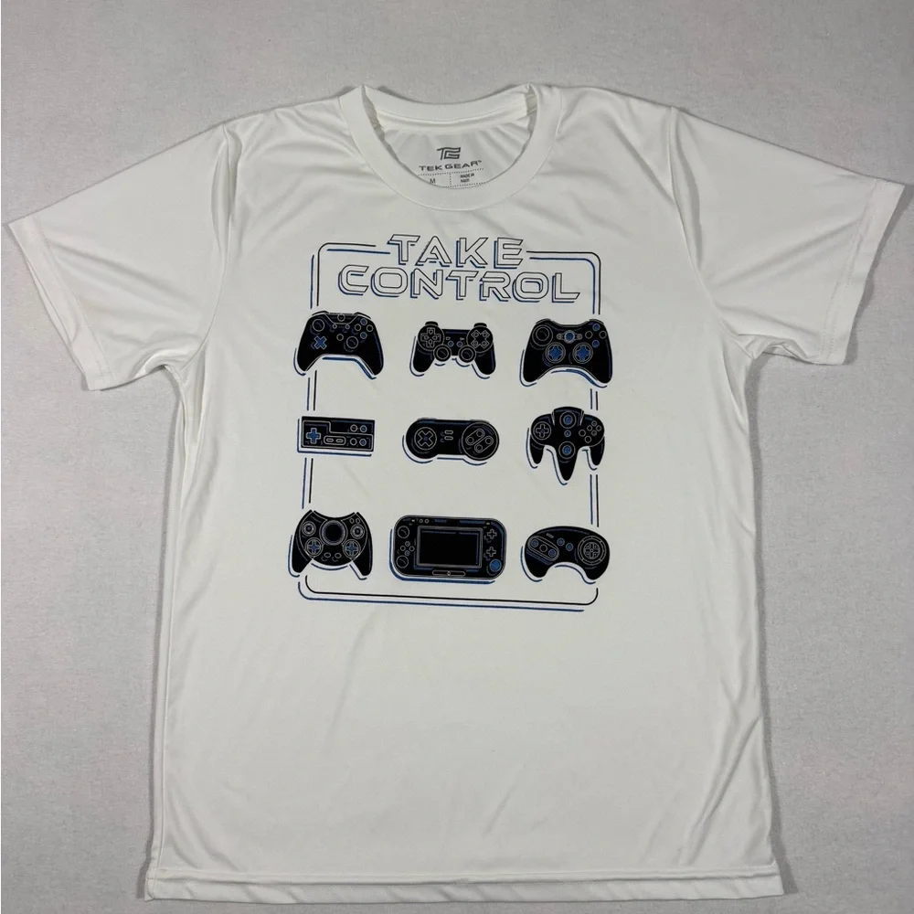Tek Gear Boys' Video Gamer White Performance Short Sleeve T Shirt Size M NWOT